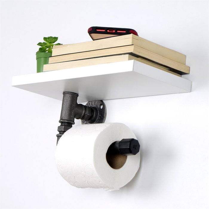 Hanah Home Boruraf235 Portarrollos de Papel Higiénico MDF Montaje Pared Blanco 30x12x23 cm